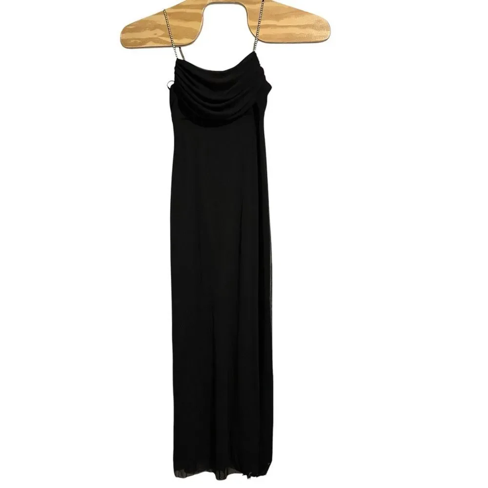 Betsy & Adam by Linda Bernell Dress‎ with Rhinestone Strap Black Gown Size 8